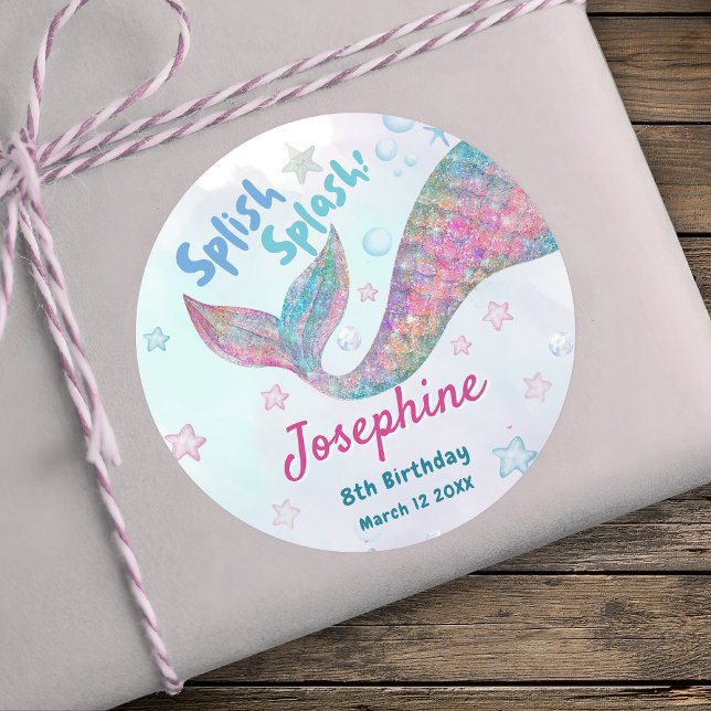 Colorful Mermaid watercolor birthday Classic Round Sticker (Creator Uploaded)