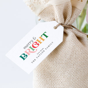 Colorful Merry and Bright Christmas Family Holiday Gift Tags