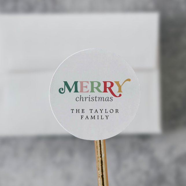 Colorful Merry Christmas Holiday Gift Classic Round Sticker (Creator Uploaded)