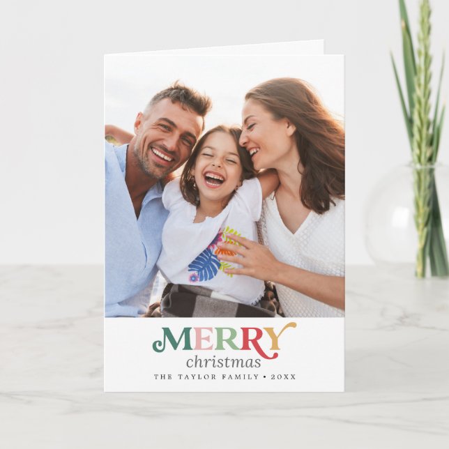 Colorful Merry Christmas Portrait Photo Holiday Card (Front)