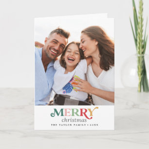 Colorful Merry Christmas Portrait Photo Holiday Card