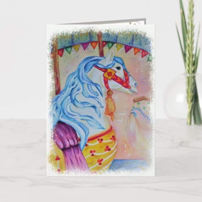 COLORFUL MERRY-GO-ROUND HORSE CARD (Front)
