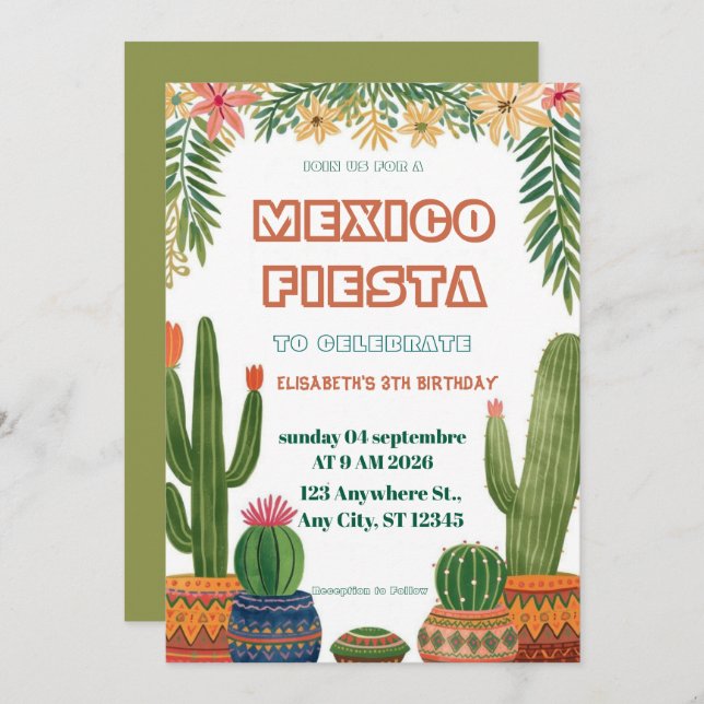 Colorful Mexican Fiesta Birthday  Invitation (Front/Back)