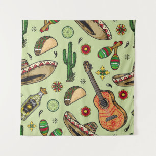 Colorful mexican fiesta vintage seamless pattern w tapestry