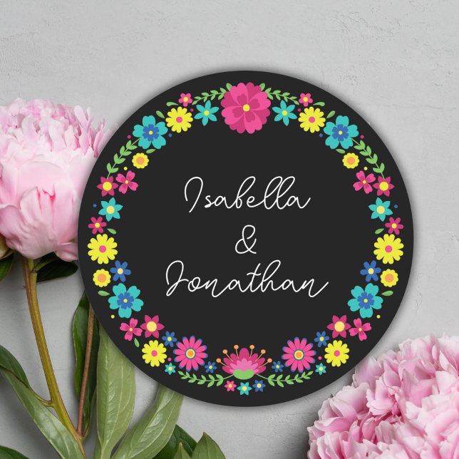 COLORFUL MEXICAN FLOWERS CLASSIC ROUND STICKER (Creator Uploaded)