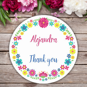 COLORFUL MEXICAN FLOWERS QUINCEAÑERA CLASSIC ROUND STICKER