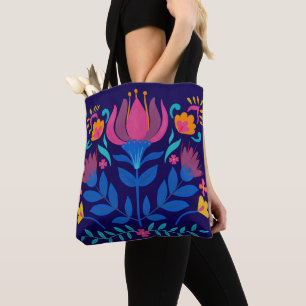 Colorful Mexican Folk Art Floral Tote Bag