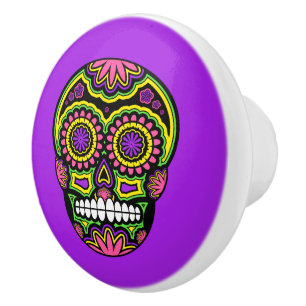 Colorful Mexican Sugar Skull Day Of The Dead Ceramic Knob