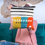 Colorful Mid Century Abstract Personalized Name Cushion<br><div class="desc">Colorful Mid Century Abstract Personalized Name Throw Pillows Cushions features a colorful stripe pattern with your personalized name in simple black and white script on an abstract background. Personalize by editing the text in the text boxes provided. Perfect gift for birthday, Christmas, Mother's Day, sister, cousins, best friends and more....</div>