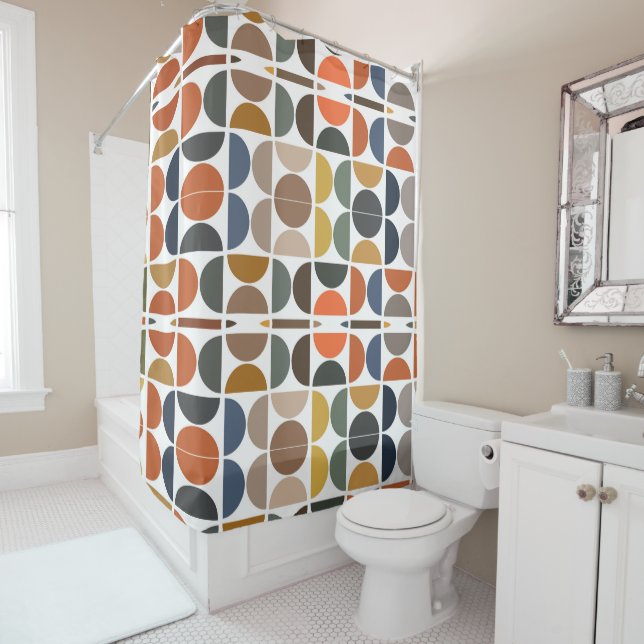 Colorful Mid-Century Retro Geometric Patter Shower Curtain (In Situ)