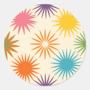 Colorful Mid Century Starburst Pattern Classic Round Sticker