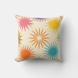 Colorful Mid Century Starburst Pattern Cushion