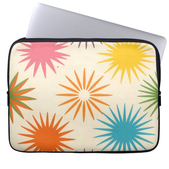 Colorful Mid Century Starburst Pattern Laptop Sleeve (Front)