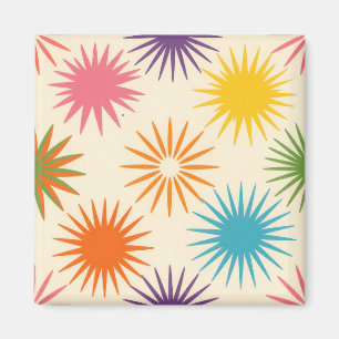 Colorful Mid Century Starburst Pattern Magnet