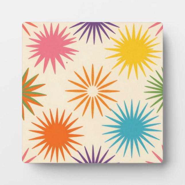 Colorful Mid Century Starburst Pattern Plaque (Front)