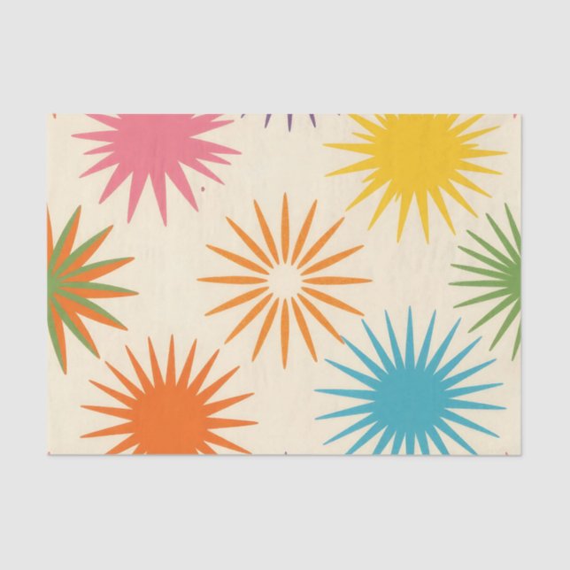 Colorful Mid Century Starburst Pattern Tissue Paper (Front)