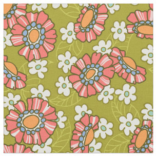 Colorful Midscale Retro Floral Pattern Fabric