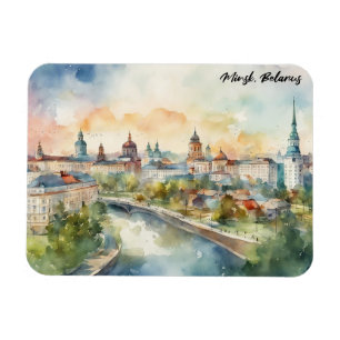 Colorful Minsk Belarus Watercolor Painting City Magnet