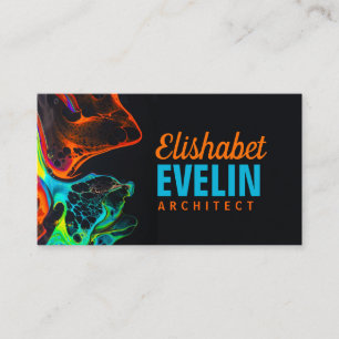 colorful mix of neon paints swirling on black 6ly7 business card