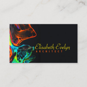 colorful mix of neon paints swirling on black y665 business card