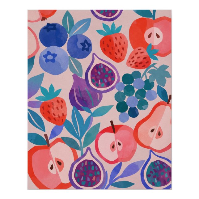 Colorful Mixed Fruit Pattern Modern Art Print (Front)