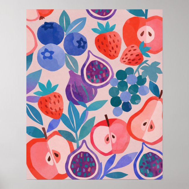 Colorful Mixed Fruit Pattern Modern Art Print (Front)