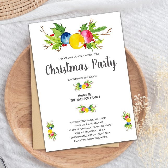 Colorful Modern Christmas Holiday Party Invitation (Yellow Blue Pink Christmas Invitations)