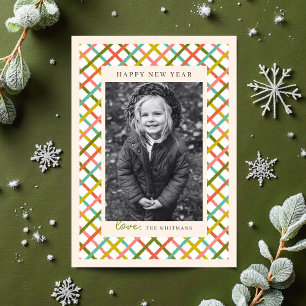 Colorful Modern Crisscross Photo New Year Holiday Card