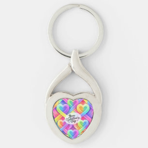 Colorful Modern Hearts Pattern Valentine’s Day Key Ring