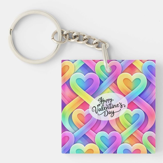 Colorful Modern Hearts Pattern Valentine’s Day Key Ring (Front)