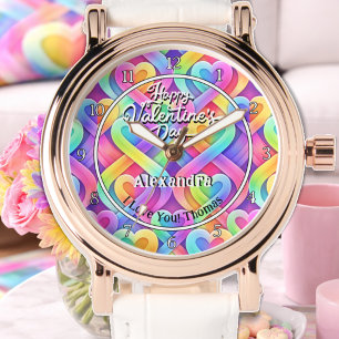 Colorful Modern Hearts Personalized Valentines Day Watch