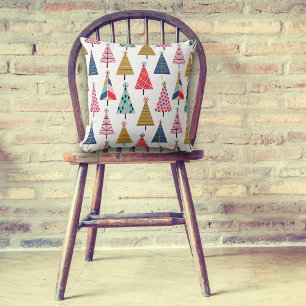 Colorful Modern Holiday Trees Pattern Cushion