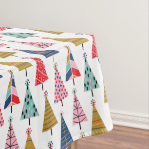 Colorful Modern Holiday Trees Pattern Tablecloth