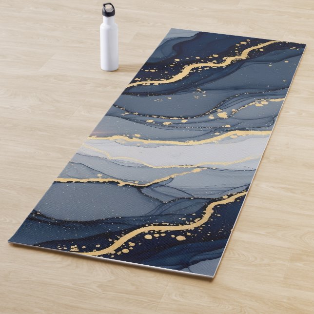 Colorful Modern Navy Marble Gold Glitter Yoga Mat (In Situ)
