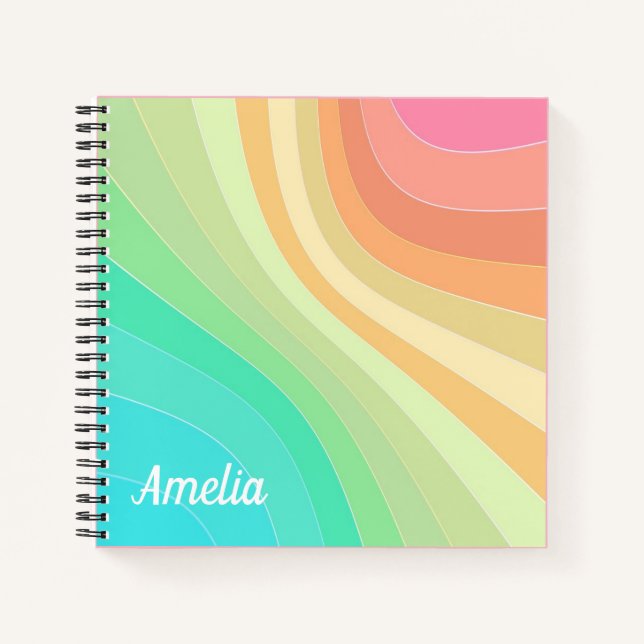 Colorful Modern Pastel Waves Pattern Notebook (Front)