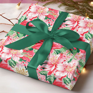 Colorful Modern Preppy Winter Flowers Christmas Wrapping Paper