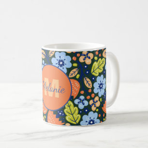 Colorful Modern Pretty Flower Pattern Personalised Coffee Mug
