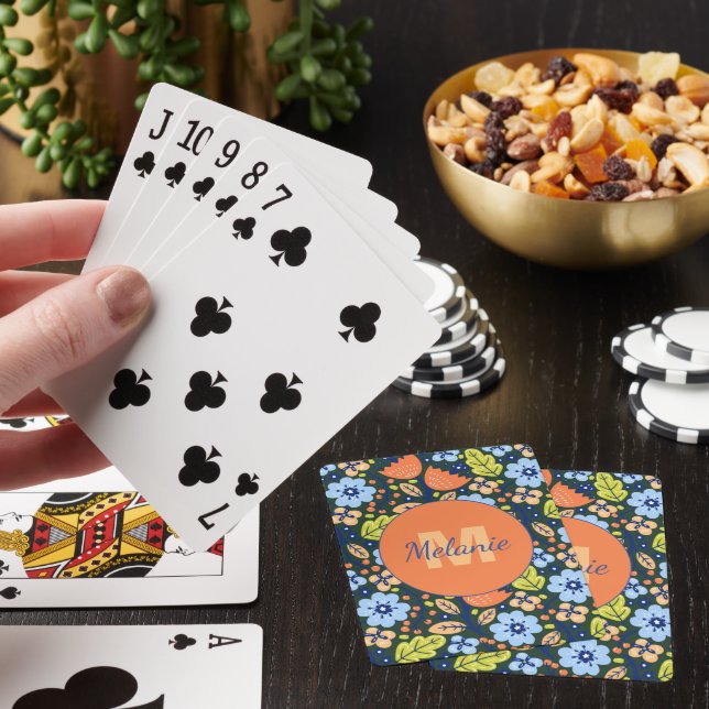 Colorful Modern Pretty Flower Pattern Personalised Playing Cards (In Situ)