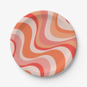 Colorful modern retro waves design paper plate