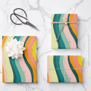 Colorful Modern Stripes Curves Waves Set of Wrapping Paper Sheet