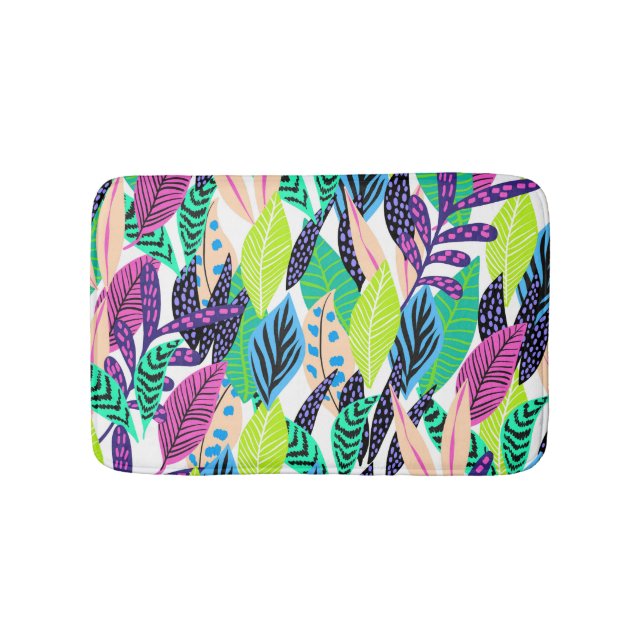 Colorful Modern Tropical Botanical Bath Mat (Front)