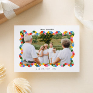 Colorful Modern Wavy Frame Photo Christmas Holiday Card