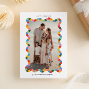Colorful Modern Wavy Frame Photo Christmas Holiday Postcard