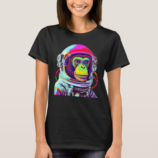 Colorful Monkey Astronaut  Space Explorer T-Shirt (Front)