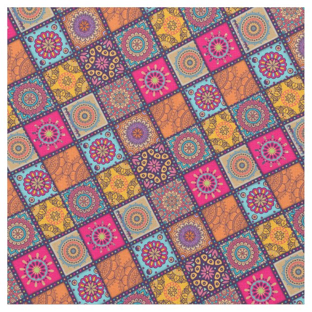 Colorful Moroccan mandala ethnic print Fabric (Close Up)