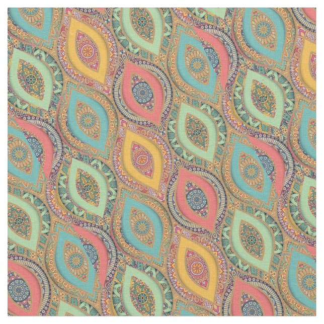 Colorful Moroccan mandala ethnic print Fabric (Close Up)