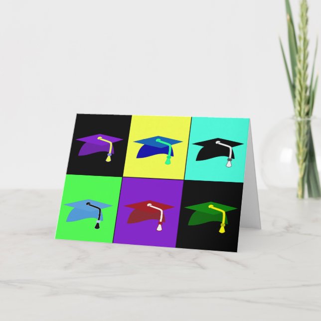 Colorful Mortarboard Caps Graduation Card (Front)