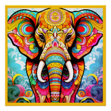 Colorful Mosaic Elephant on a Glossy Wall Poster