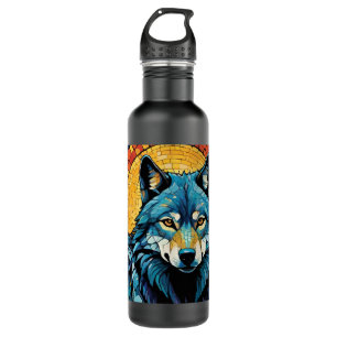 Colorful Mosaic Illustration of Majestic Wolf 710 Ml Water Bottle