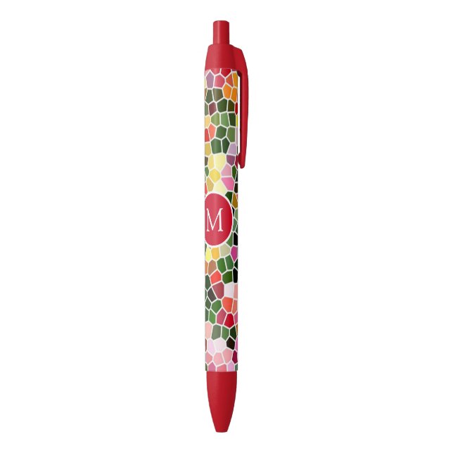 Colorful Mosaic Pattern Monogrammed Black Ink Pen (Bottom (Vertical))